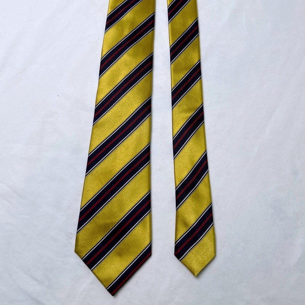 Banana Republic Men Silk Striped Repp Necktie OS Gold Navy Red Ivy League Preppy